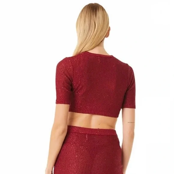 NWT MISA Los Angeles Darya Sparkle Sequin Crop Top in Lipstick Red Sz Medium
